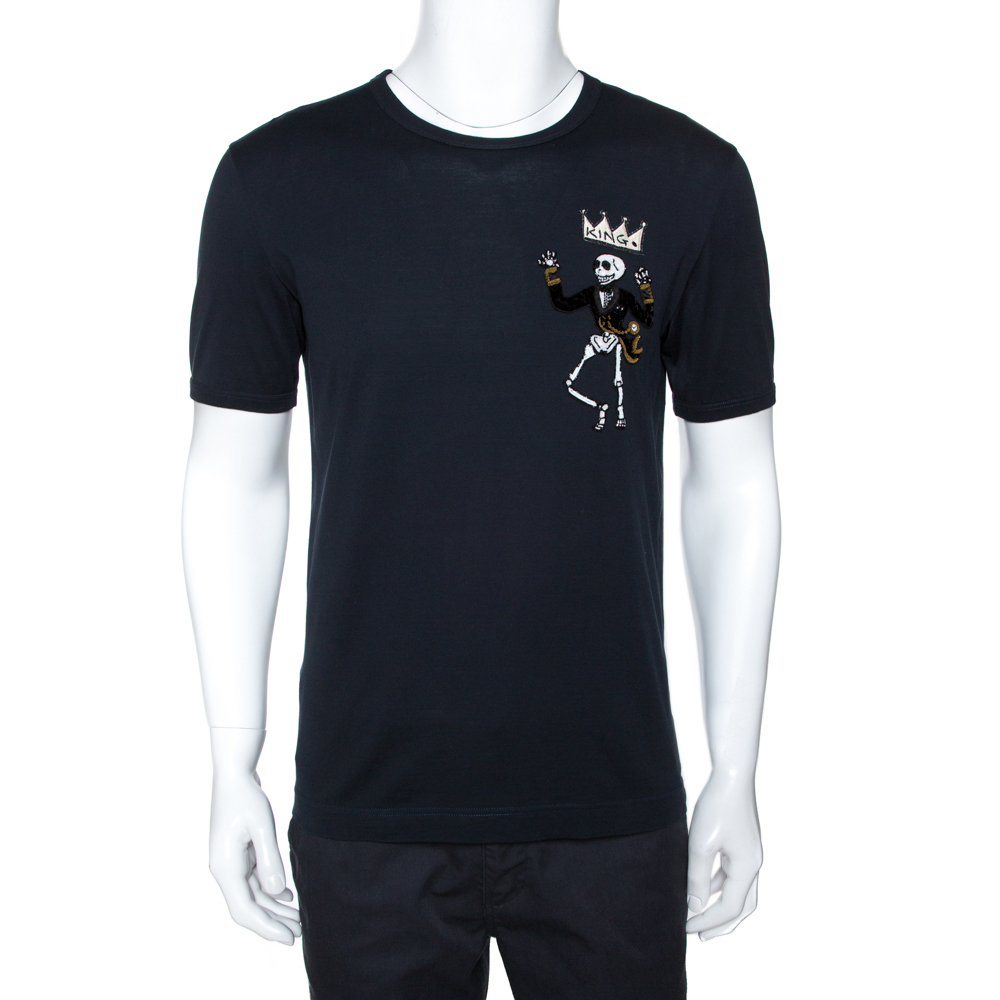 Pre-owned Dolce & Gabbana Black Cotton King Skeleton Appliqued T-shirt M