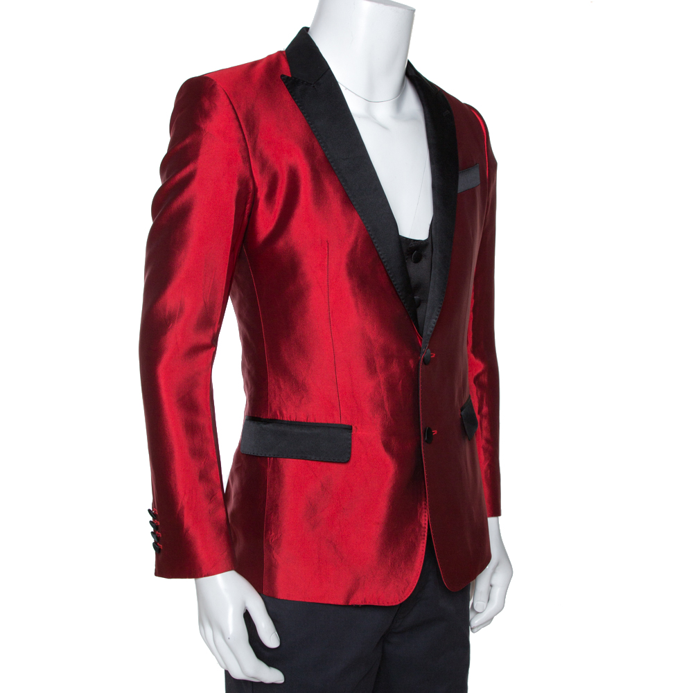 

Dolce & Gabbana Red Silk Martini Vest and Tuxedo Blazer Set
