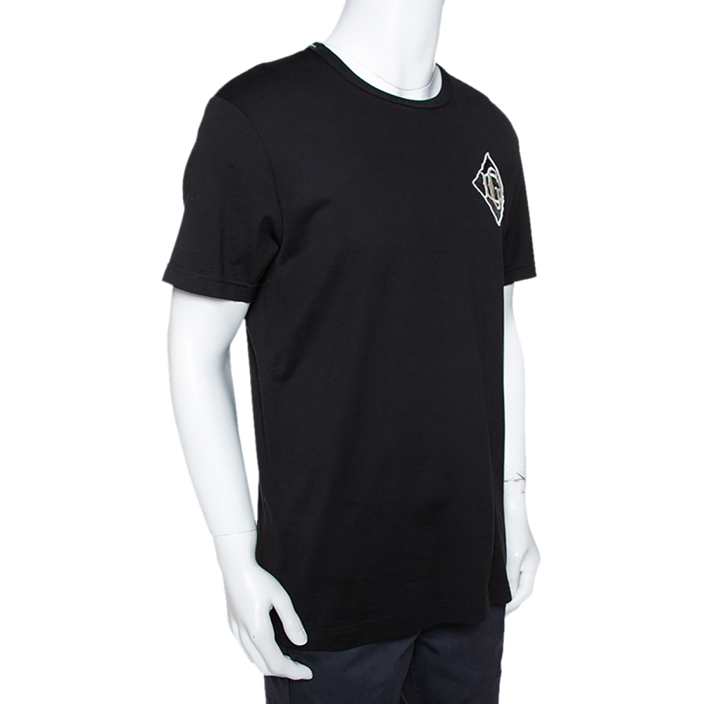 

Dolce & Gabbana Black Cotton Logo Applique T-Shirt