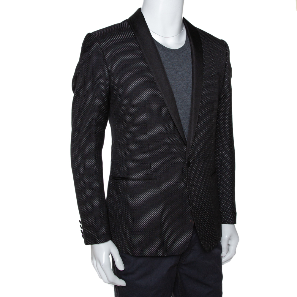 

Dolce & Gabbana Black Textured Micro Dot Martini Tuxedo Jacket