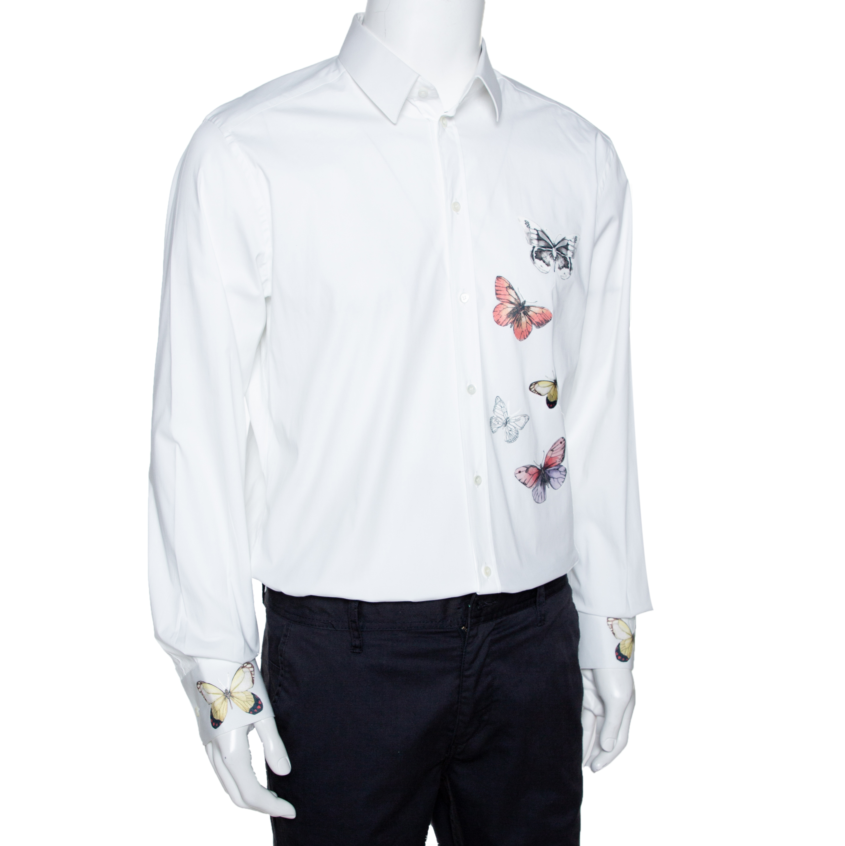 

Dolce & Gabbana White Cotton Butterfly Applique Button Front Shirt