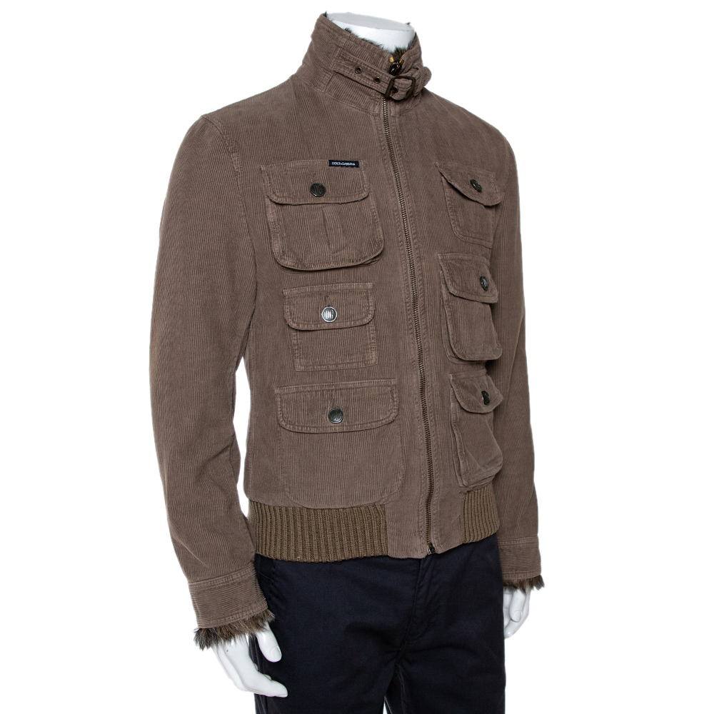

Dolce & Gabbana Brown Corduroy Fur Lined Zip Front Jacket