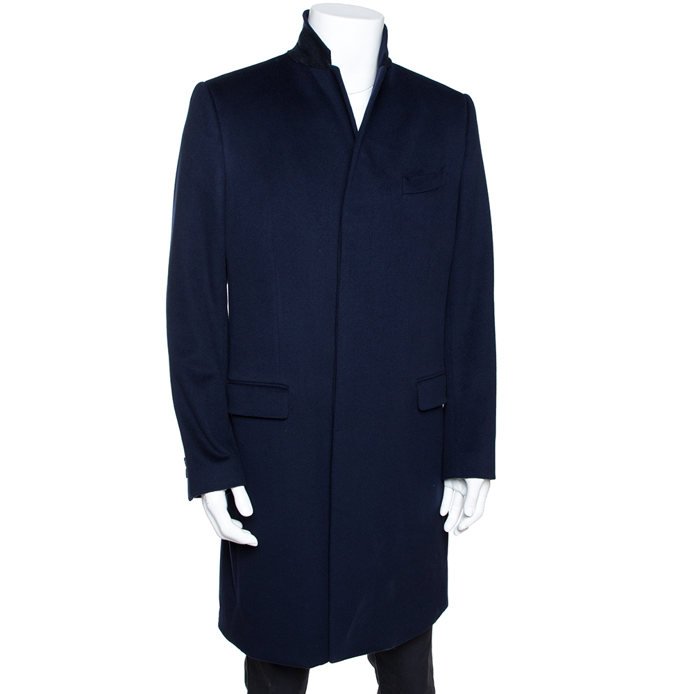 

Dolce & Gabbana Navy Blue Felt Wool Three Button Peacoat