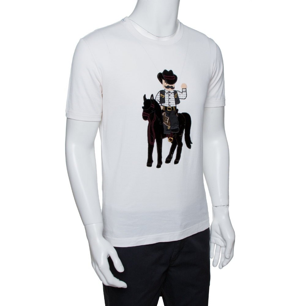 

Dolce & Gabbana Cream Cotton Cowboy Patch T Shirt