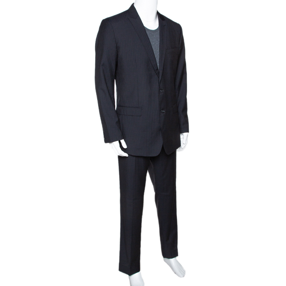 

Dolce & Gabbana Black Striped Wool Tailored Suit