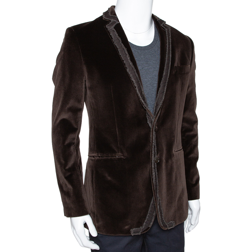 

Dolce & Gabbana Brown Velvet Raw Edge Detail Blazer