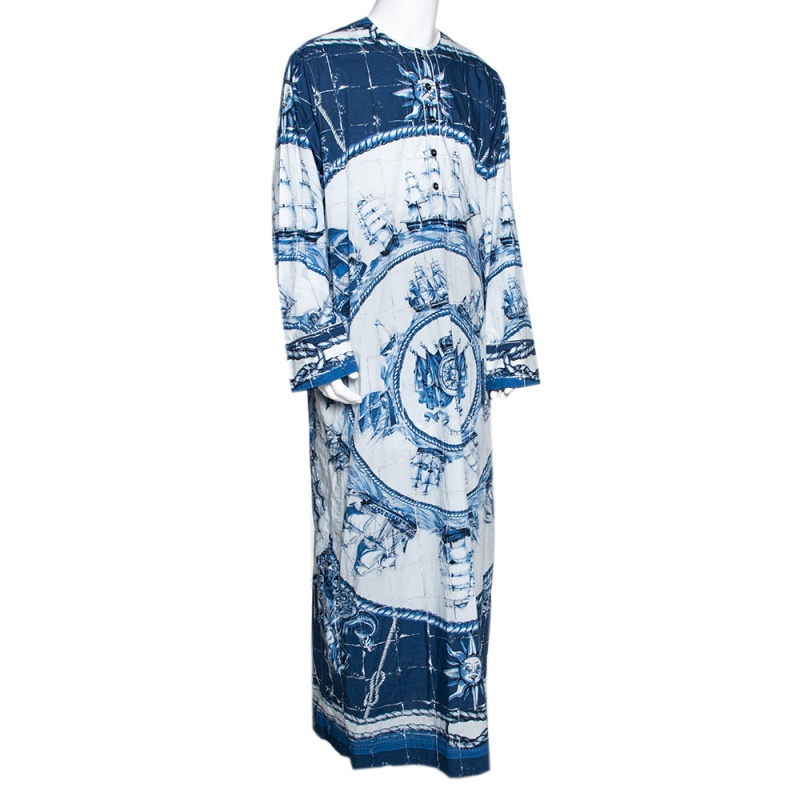 

Dolce & Gabbana Blue Printed Cotton Thobe