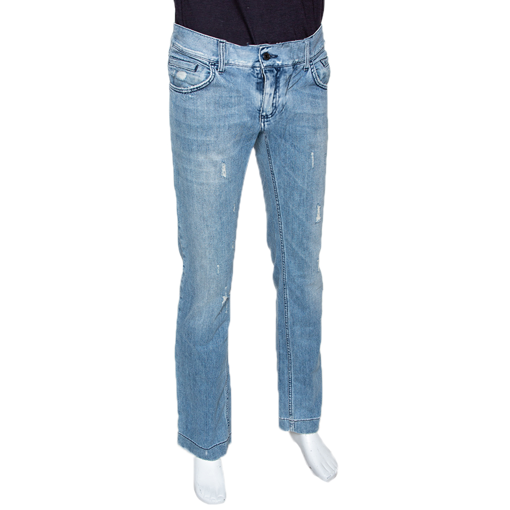 

Dolce & Gabbana Light Blue Denim Distressed Straight Fit Jeans