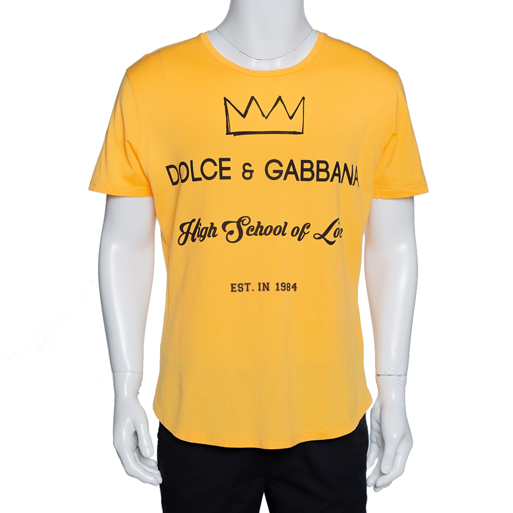 Dolce & Gabbana Yellow Cotton High School of Love Print T Shirt S