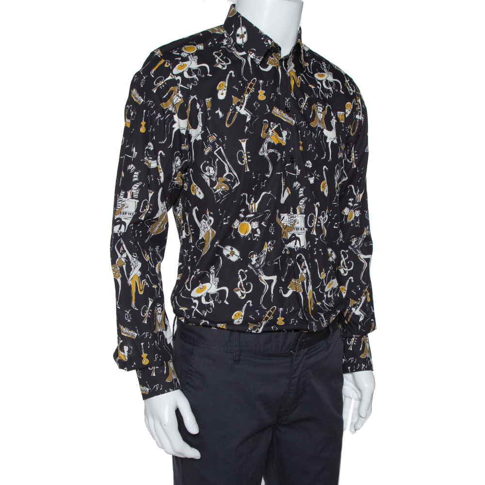 

Dolce & Gabbana Gold Black Jazz Club Print Cotton Shirt