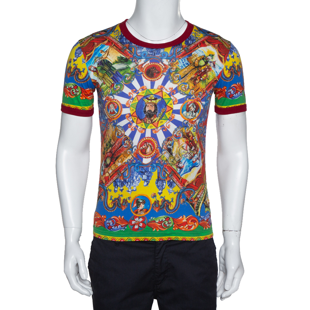 Pre Owned Dolce & Gabbana Multicolor Caretto Siciliano Print Cotton T-Shirt XS
