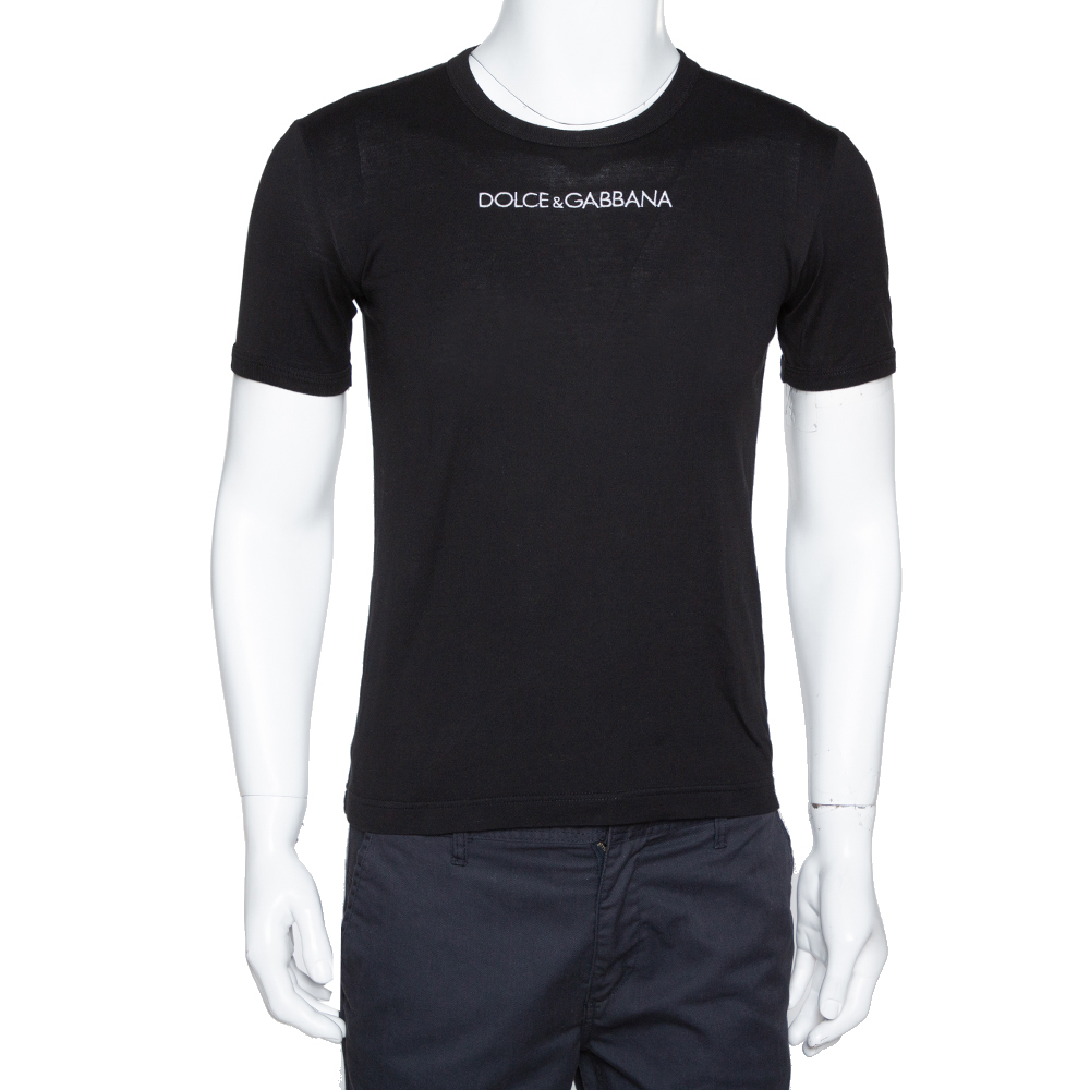 مملوكة مسبقًا Dolce & Gabbana Black Logo Embroidered Cotton T-Shirt XS