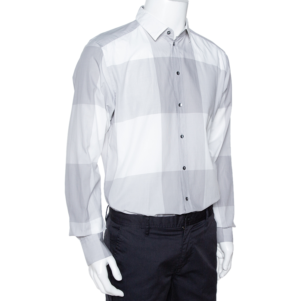 

Dolce & Gabbana Pale Grey Plaid Cotton Button Front Shirt
