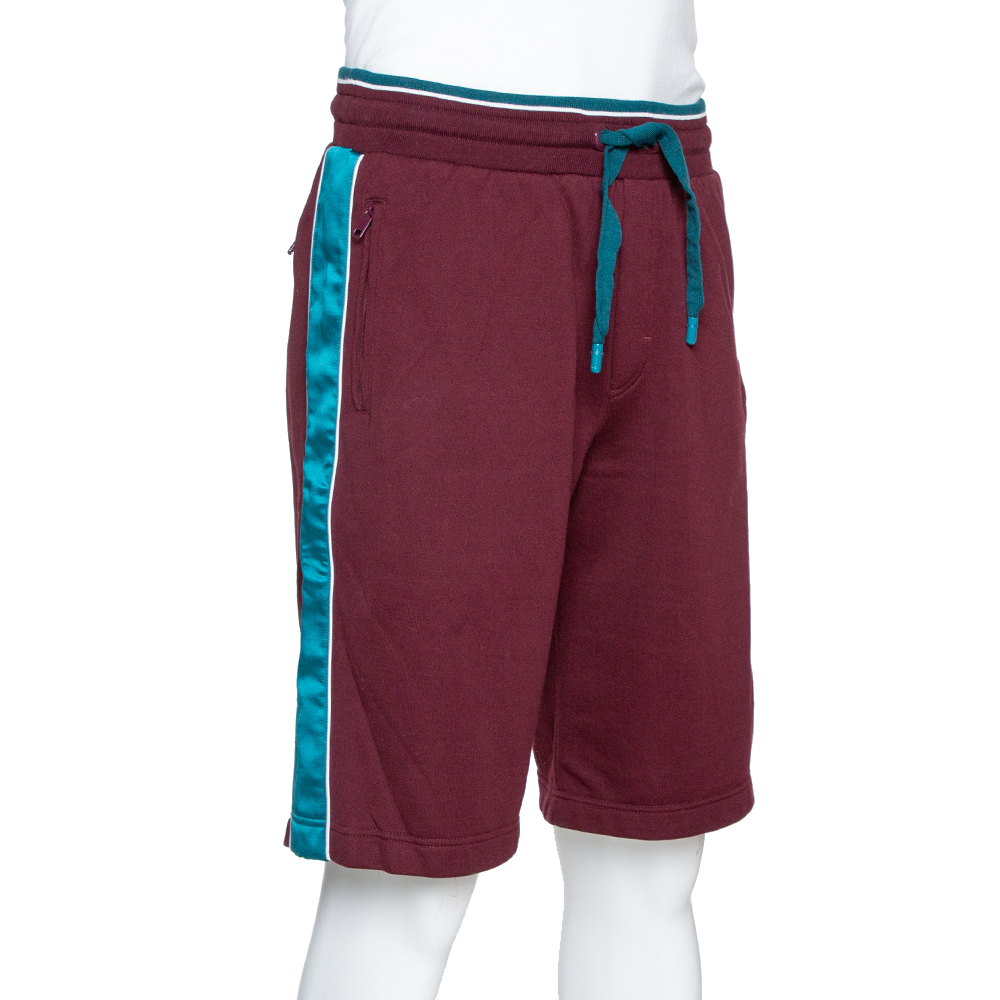 

Dolce & Gabbana Burgundy Cotton Colorblock Drawstring Waist Shorts