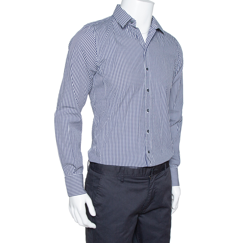 

Dolce & Gabbana Navy Blue Gingham Check Cotton Sicilia Fit Shirt