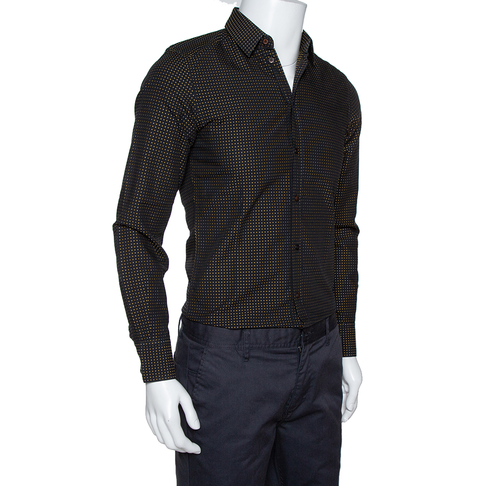 

Dolce & Gabbana Black & Yellow Dotted Cotton Gold Fit Shirt