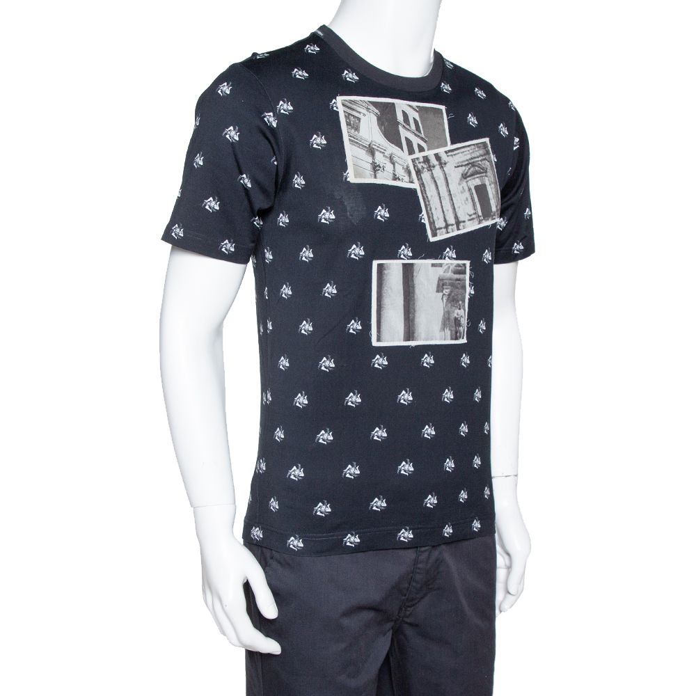 

Dolce & Gabbana Navy Blue Cotton Abstract Print Crew Neck T Shirt