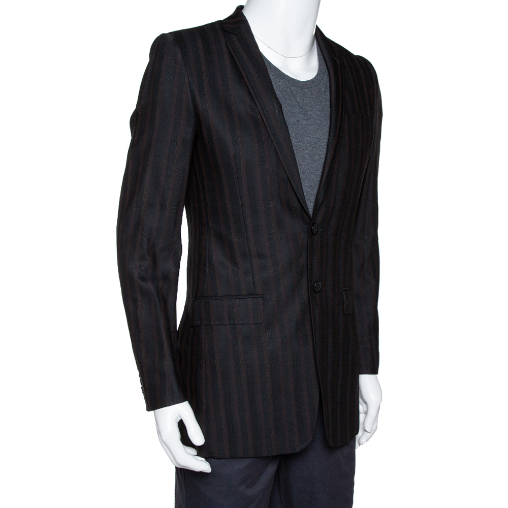 

Dolce & Gabbana Black Stripe Patterned Wool Tailored Jacket