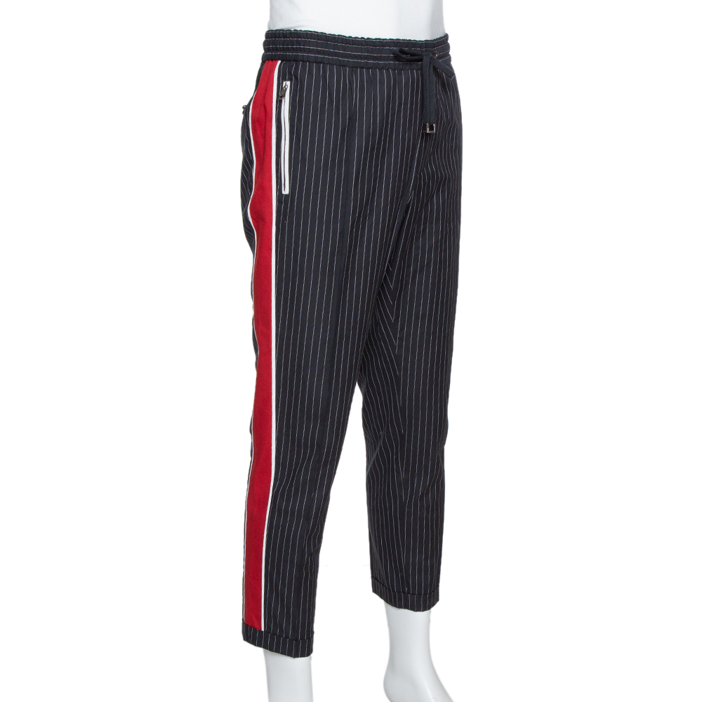 

Dolce & Gabbana Black Pinstriped Cotton Contrast Side Stripe Pants