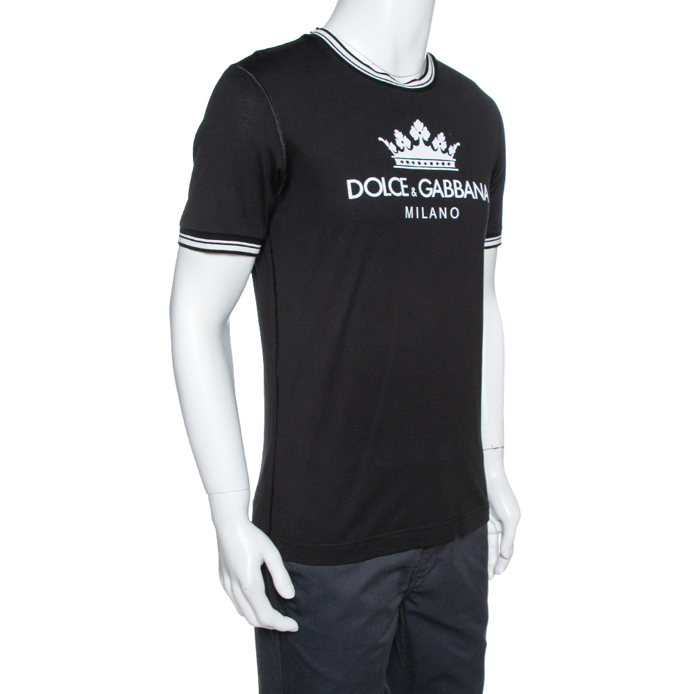 

Dolce & Gabbana Black Logo Print Cotton Crew Neck T-Shirt