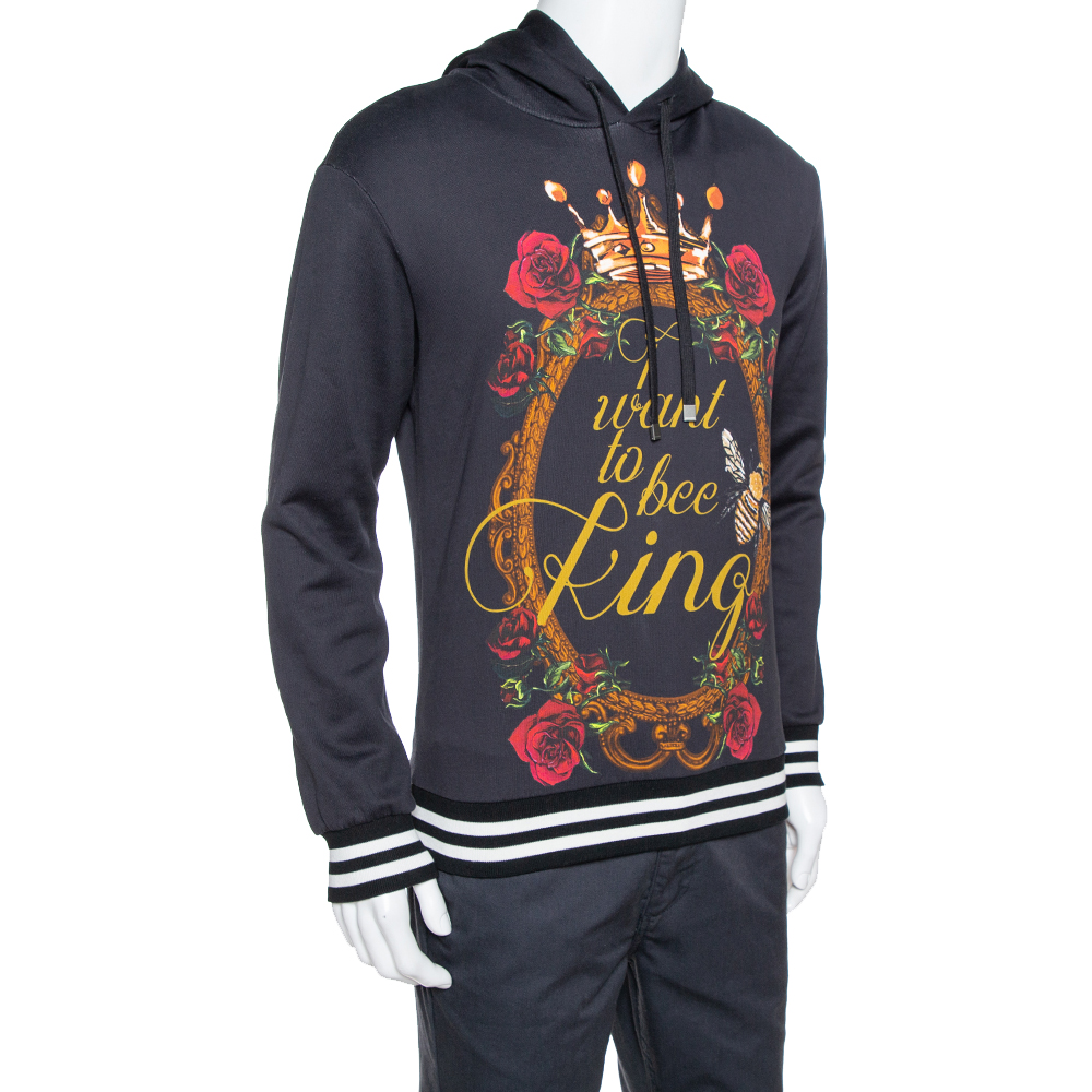 

Dolce & Gabbana Black 'I Want To Bee King' Print Cotton Hoodie