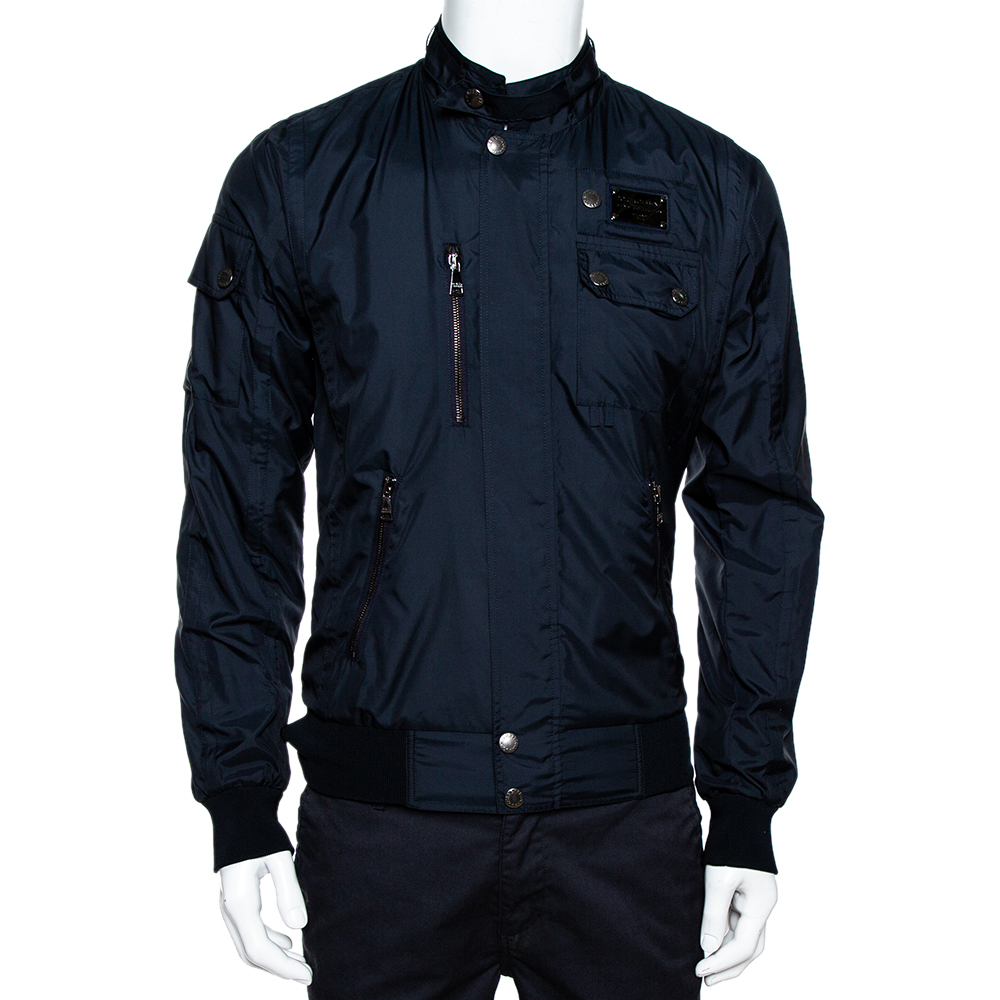 Pre Owned Dolce & Gabbana Dark Blue Zip Front Bomber Jacket S