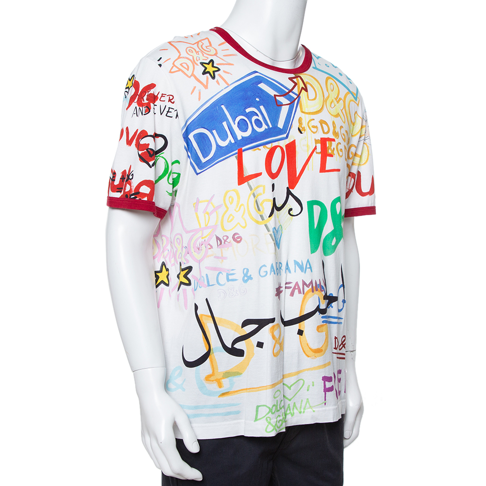 

Dolce & Gabbana White Dubai Graffiti Print Cotton T-Shirt