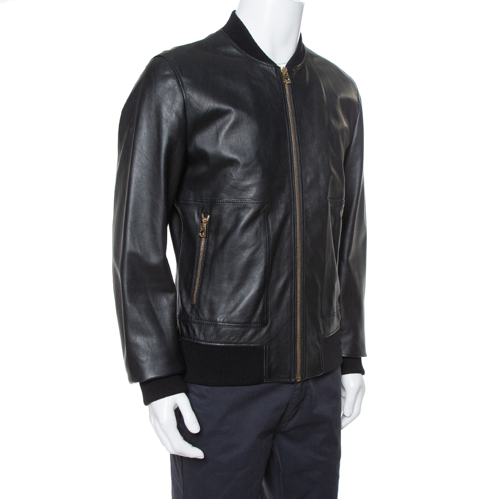 

Dolce & Gabbana Black Leather Bomber Jacket