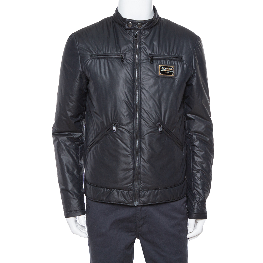 مملوكة مسبقًا Dolce & Gabbana Black Quilted Vest Detail Zip Front Jacket L