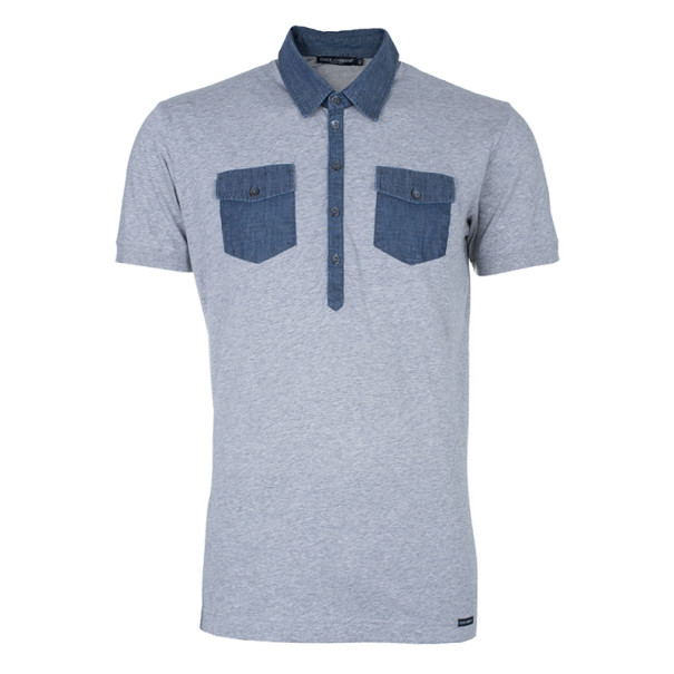 Pre Owned قميص بولو دولتشي أند غابانا دينم ألوان متباينة رمادي داكن رجالي XXL