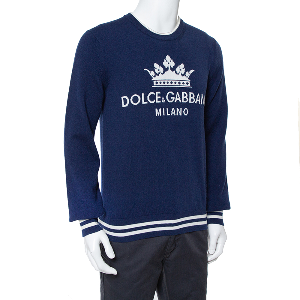 Dolce & Gabbana Navy Blue Crown Logo Cashmere Jumper M Dolce & Gabbana | TLC