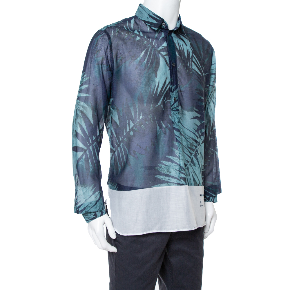 

Dolce & Gabbana Blue Digital Palm Print Cotton Shirt