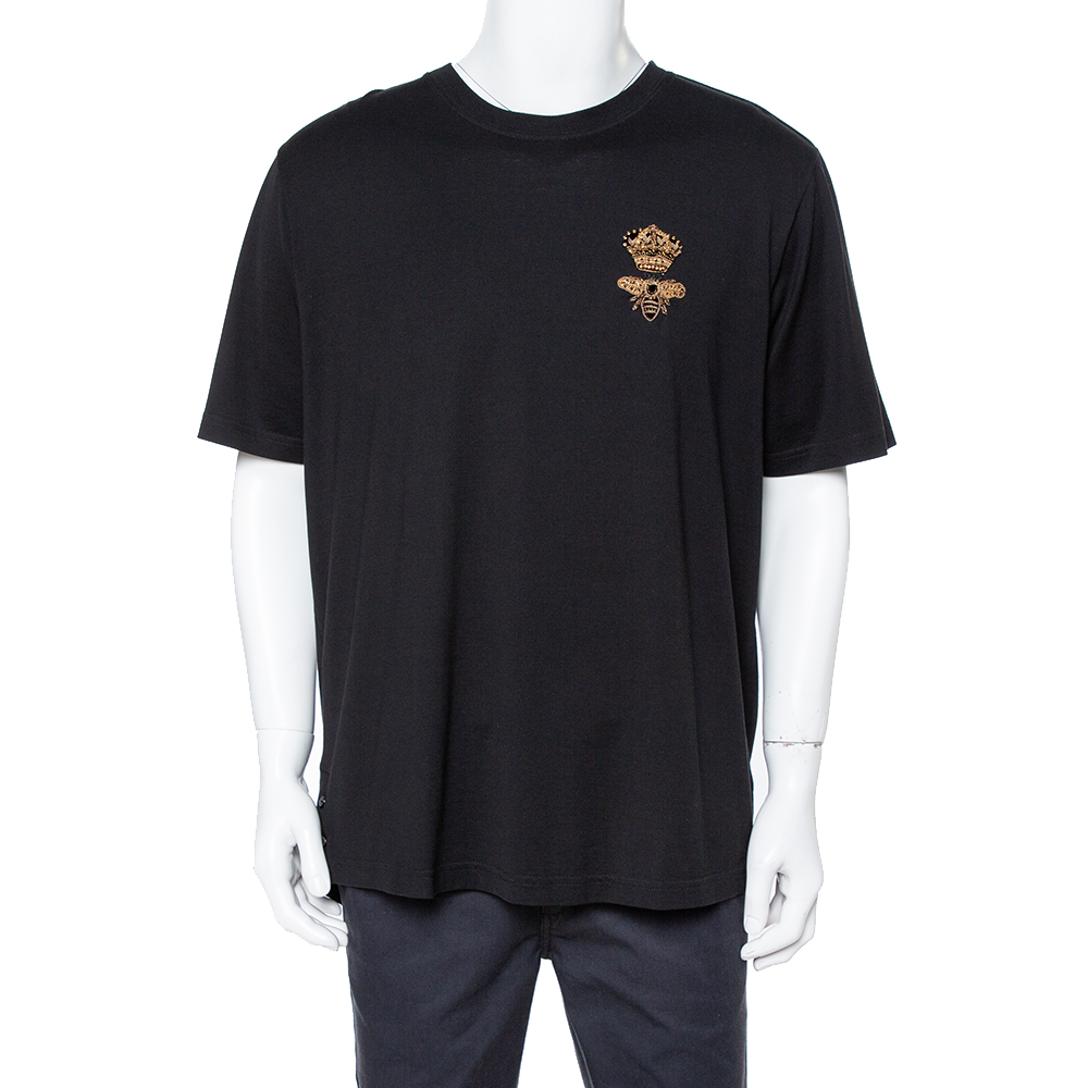 Dolce & Gabbana Black Cotton Jersey Queen Bee Embellished T-Shirt 3XL ...