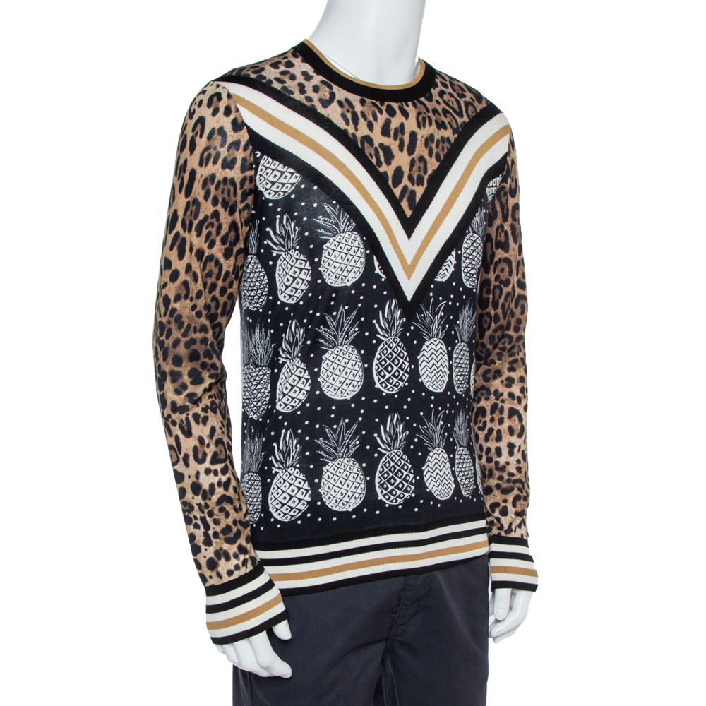 

Dolce & Gabbana Black Leopard & Pineapple Print Silk Pullover