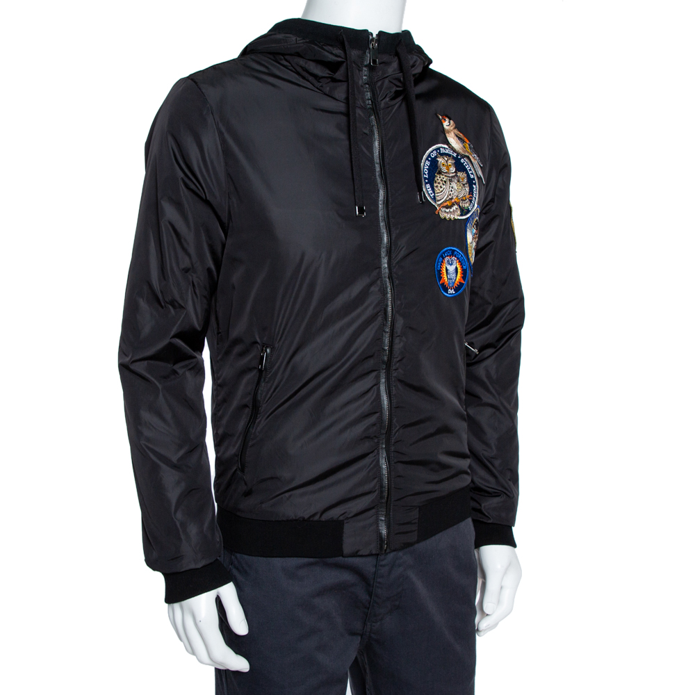 

Dolce & Gabbana Black Owl patch Hoodie Bomber jacket