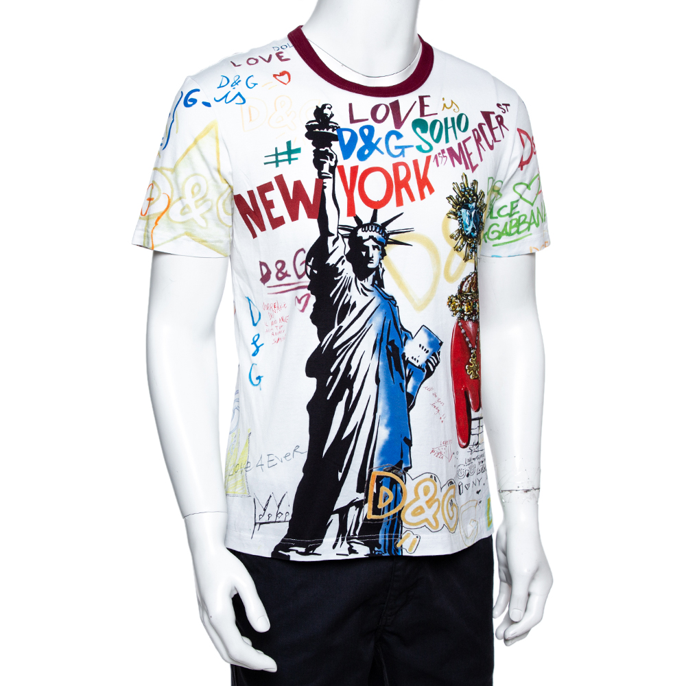 

Dolce & Gabbana White Cotton Jersey Graffiti Print T-Shirt