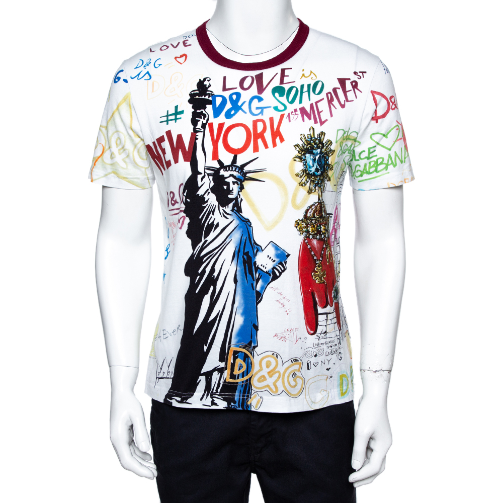 Dolce & Gabbana White Cotton Jersey Graffiti Print T-Shirt M