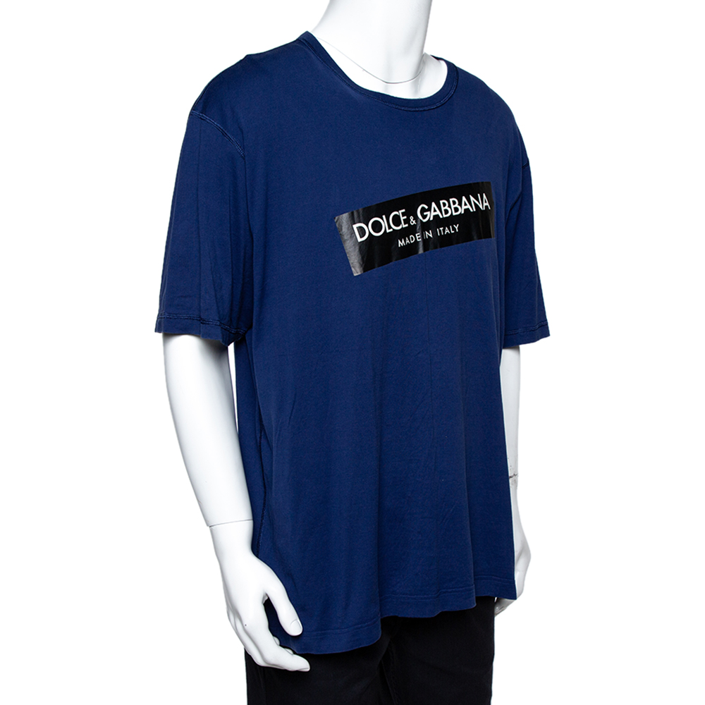 

Dolce & Gabbana Blue Cotton Logo Print Crew Neck T-Shirt