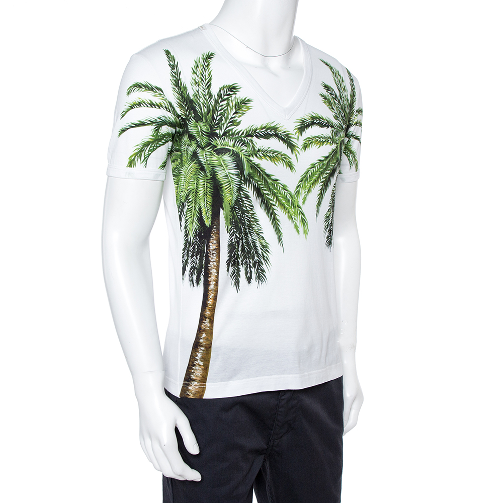 

Dolce & Gabbana White Palm Trees Print Cotton V-Neck T-Shirt