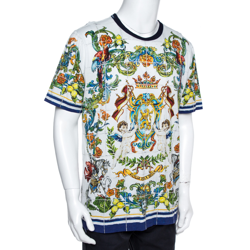 

Dolce & Gabbana White Cotton Sicilian Print T-Shirt 3XL