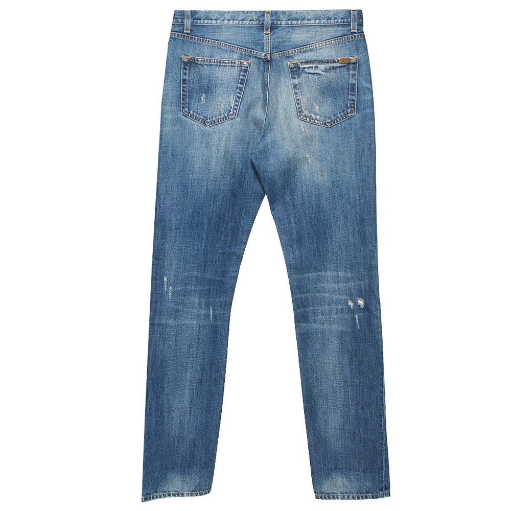 

Dolce & Gabbana Blue Distressed Denim Straight Leg Jeans