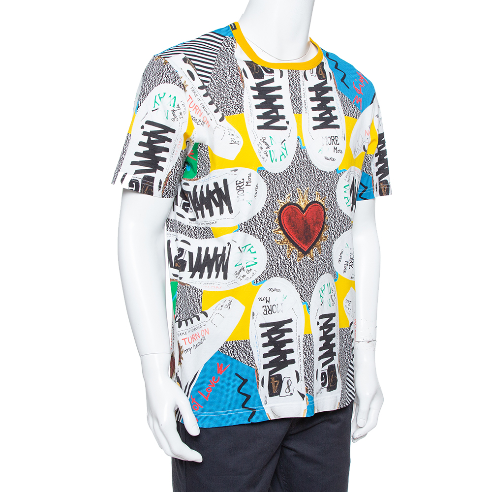 

Dolce & Gabbana Multicolor Cotton Sacred heart Sneaker Print Roundneck T-Shirt 3XL