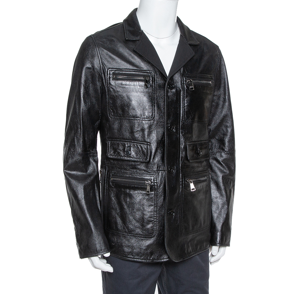 

Dolce & Gabbana Black Leather Long Jacket