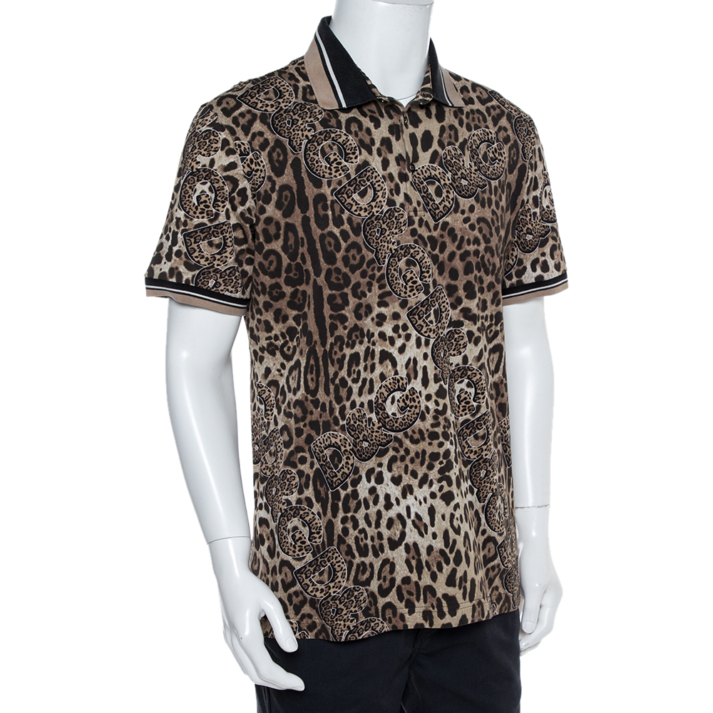 

Dolce & Gabbana Beige Cotton Animal Print Polo T-Shirt