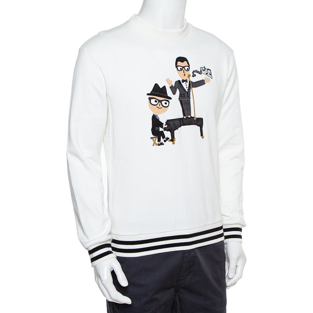 

Dolce & Gabbana White Knit Stefano & Domenico Piano Player Applique Sweatshirt