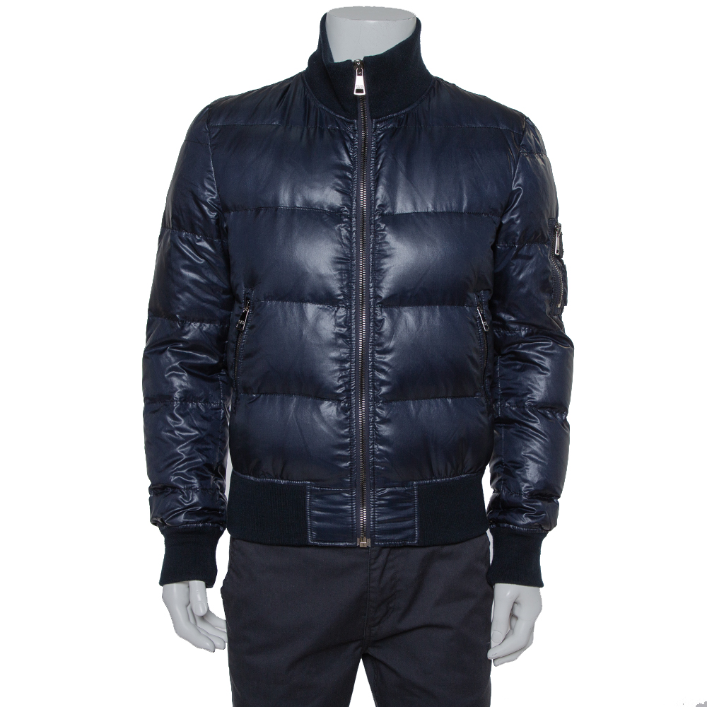 Pre-owned Dolce & Gabbana Navy Blue Synthetic Puffer Jacket M