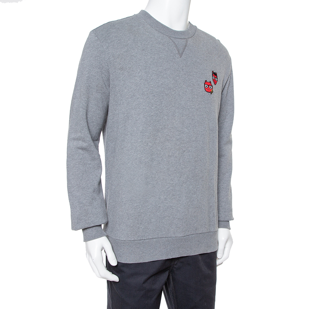 

Dolce & Gabbana Grey Cotton Devil Designers Patch Detail Crewneck Sweatshirt
