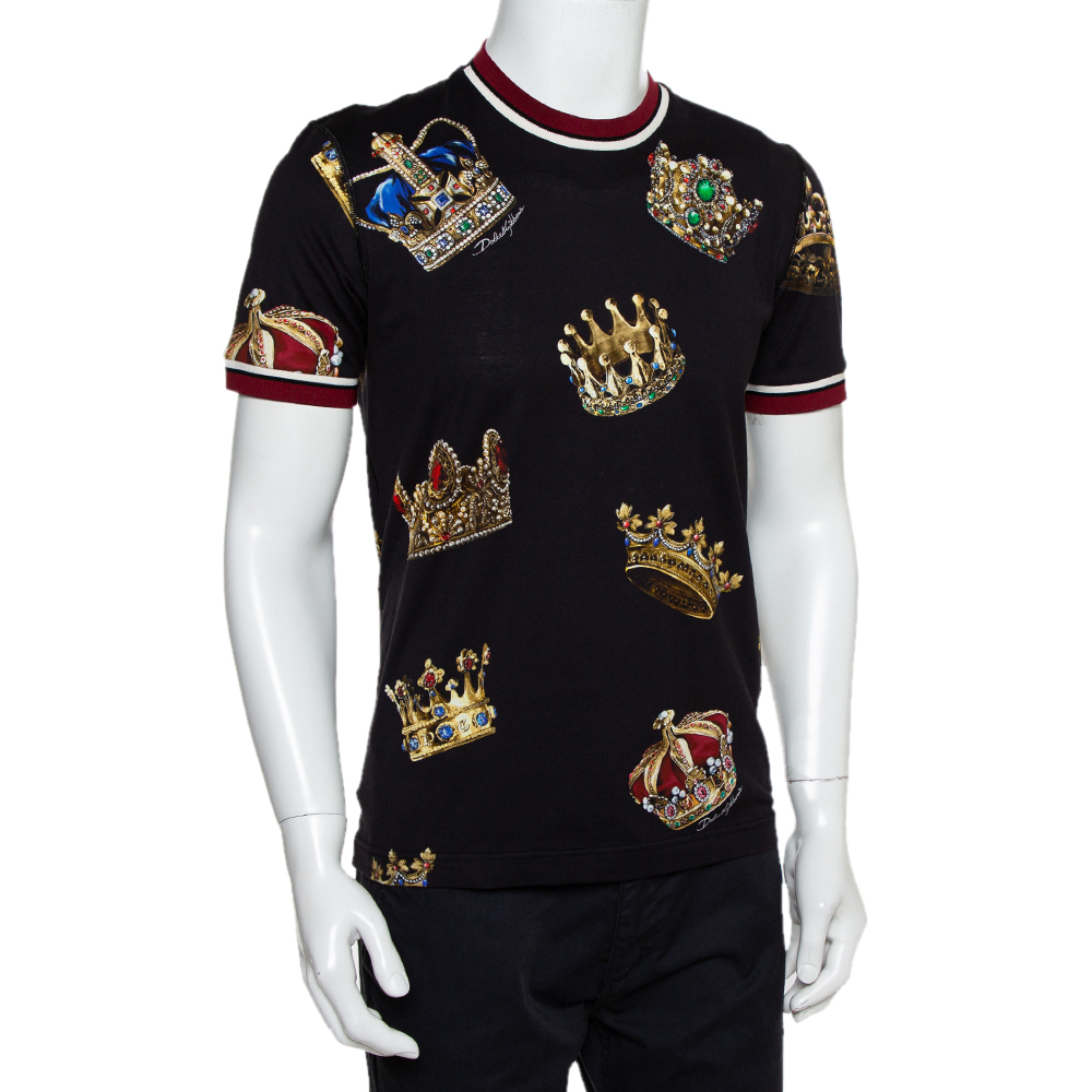 

Dolce & Gabbana Black Knit Crown Print Crewneck T-Shirt