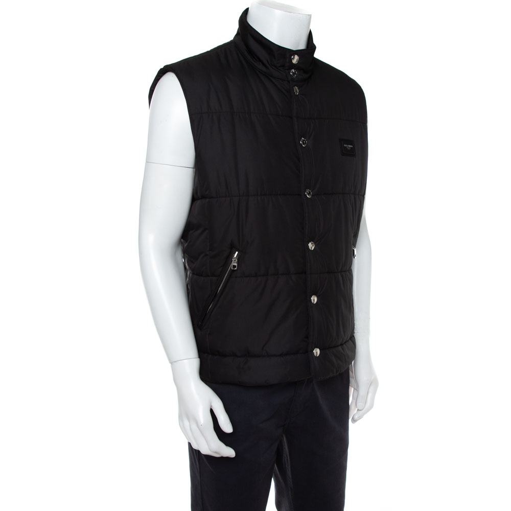 

Dolce & Gabbana Black Synthetic Button Front Sleeveless Puffer Vest