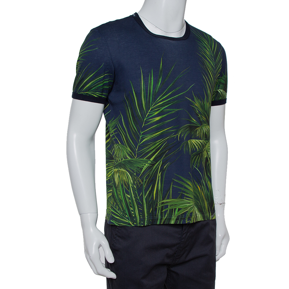 

Dolce & Gabbana Navy Blue Jungle Printed Crewneck T-Shirt